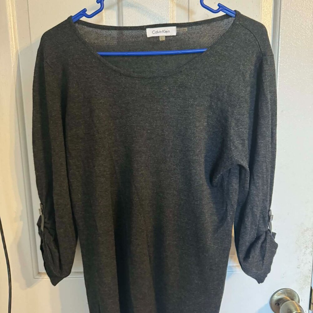 Calvin Klein Grey Blouse Buckled Sleeve LG
